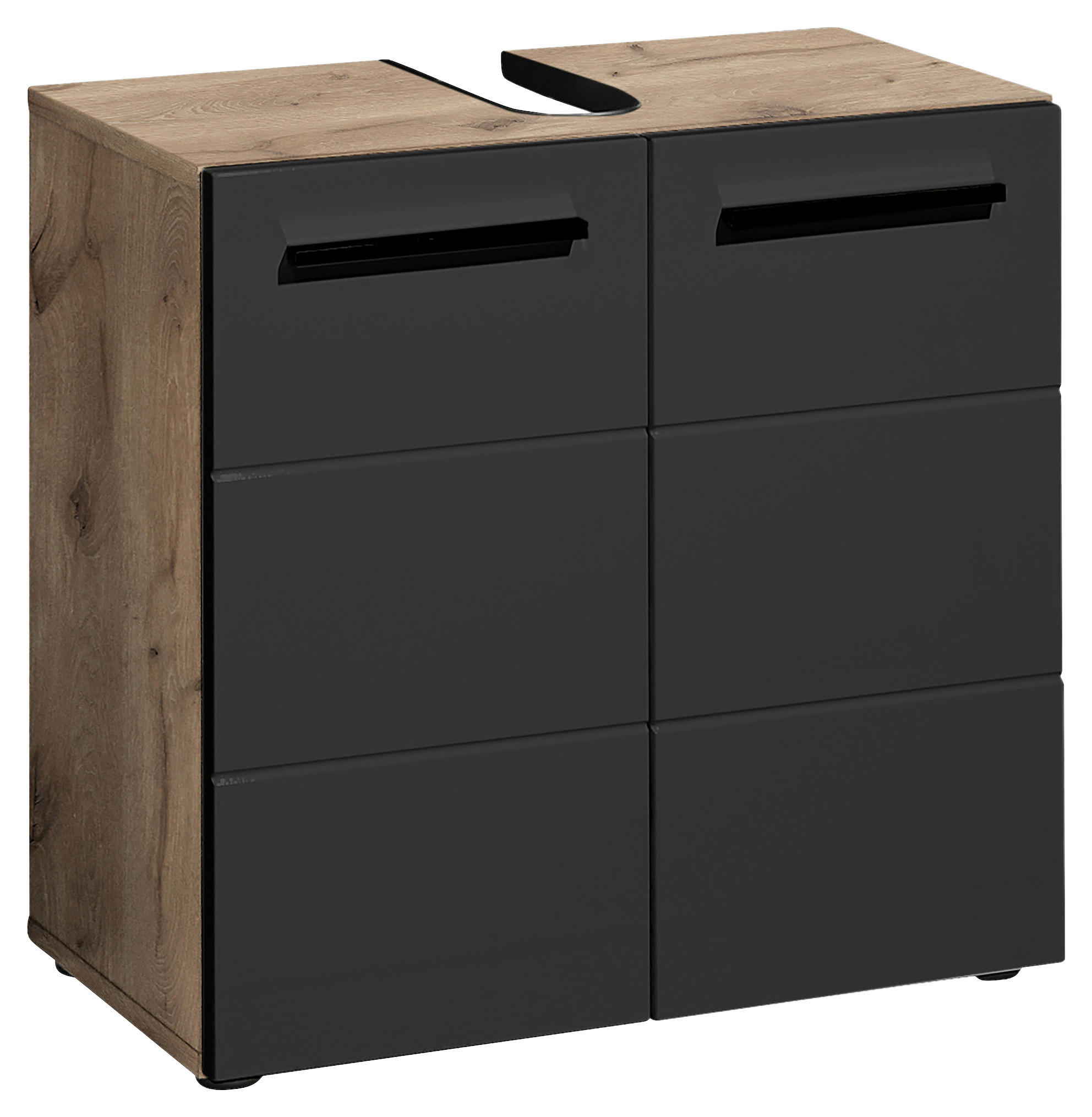 Mid.you Waschbeckenunterschrank Schwarz, Eiche 60x62x31 cm