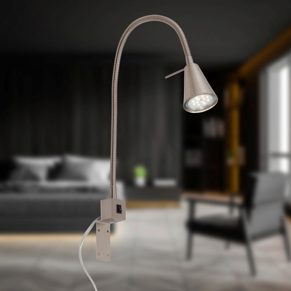 LED-WANDLEUCHTE 20.5/45 cm   - Nickelfarben, KONVENTIONELL, Metall (20.5/45cm)