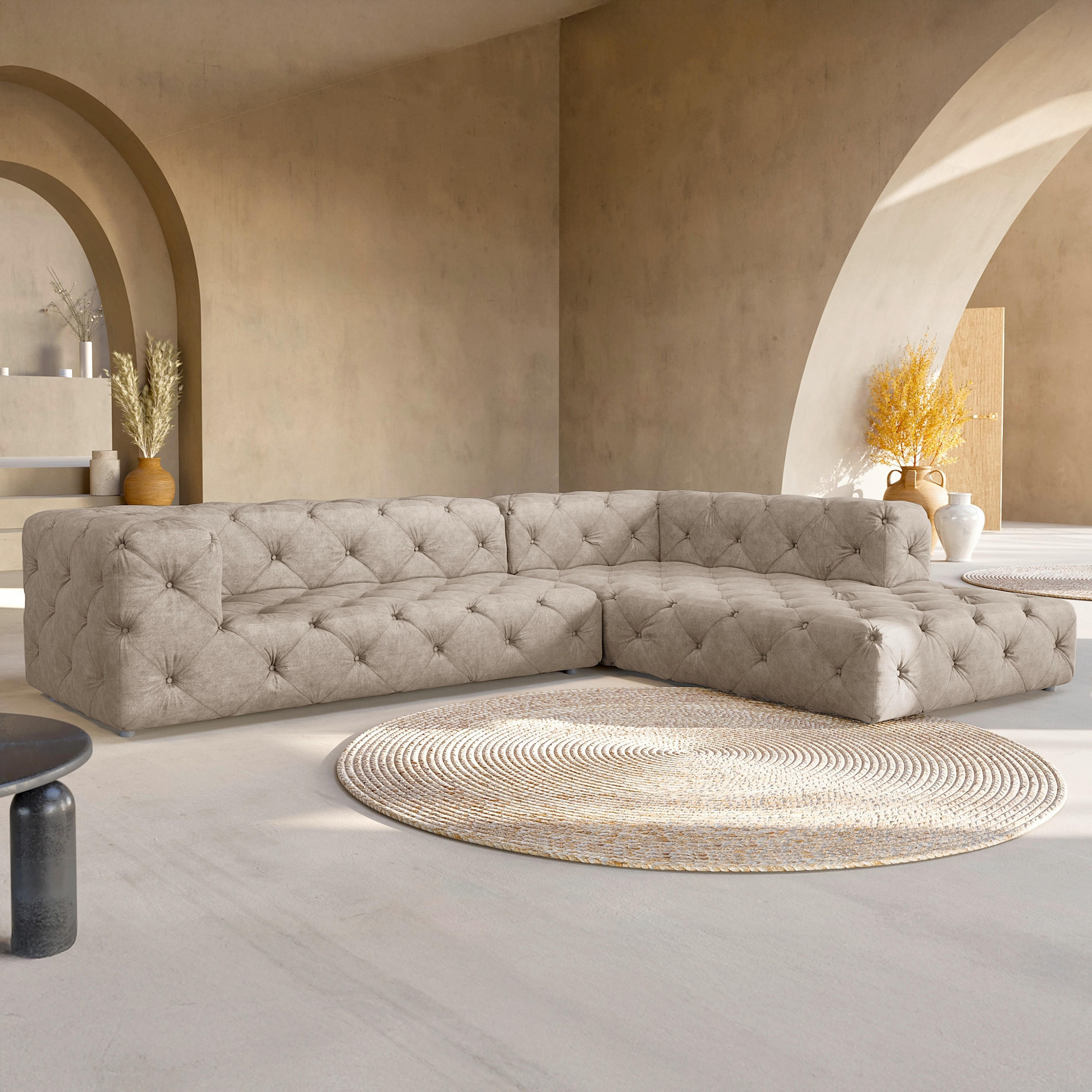 ECKSOFA Mikrofaser Cappuccino  - Schwarz/Cappuccino, Design, Kunststoff/Textil (325/228cm) - P & B