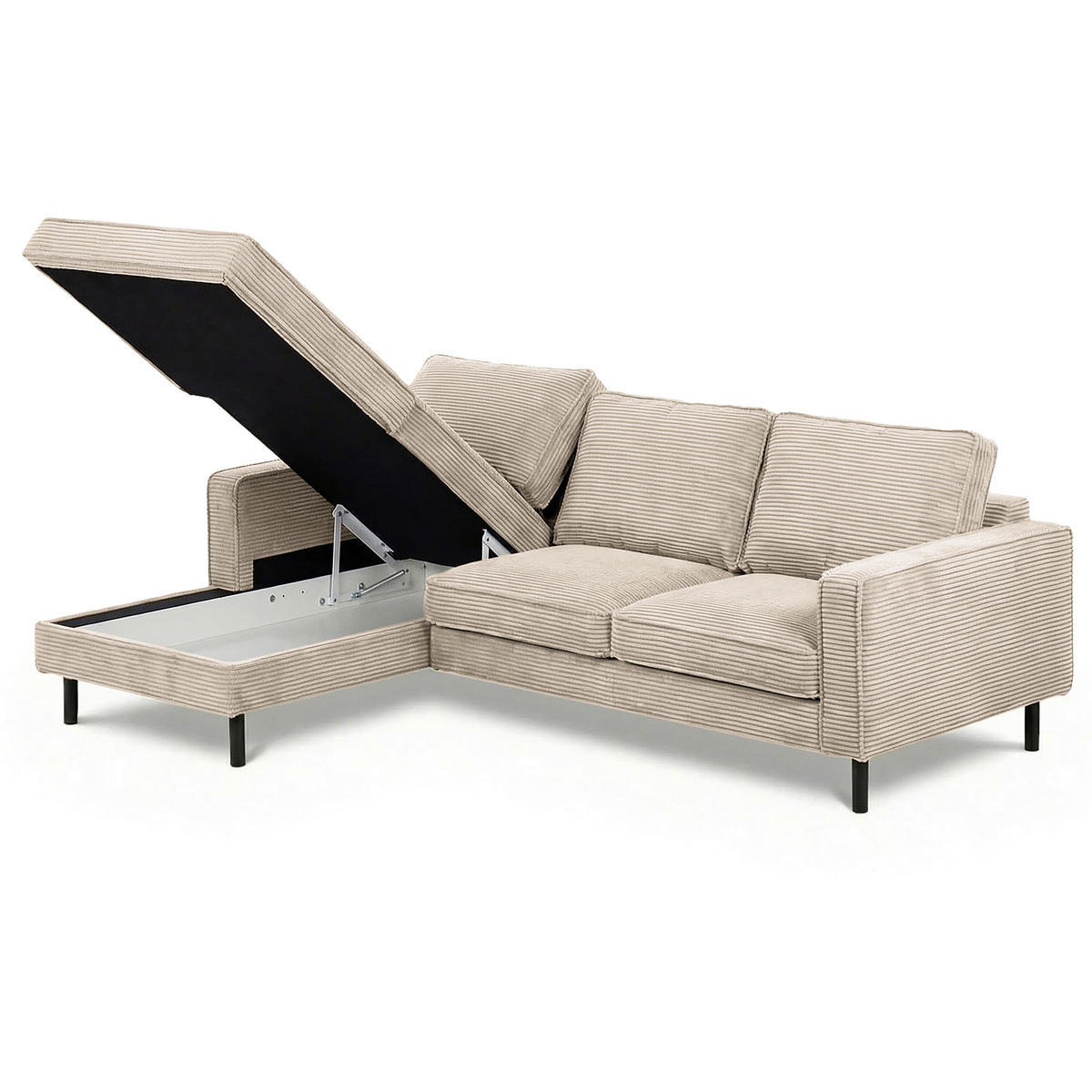 ECKSOFA  in Cord Hellgrau  - Hellgrau/Schwarz, Design, Textil/Metall (166/238cm) - Livetastic