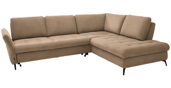 ECKSOFA in Bouclé Hellbraun  - Hellbraun/Schwarz, Natur, Textil/Metall (288/233cm) - Valnatura