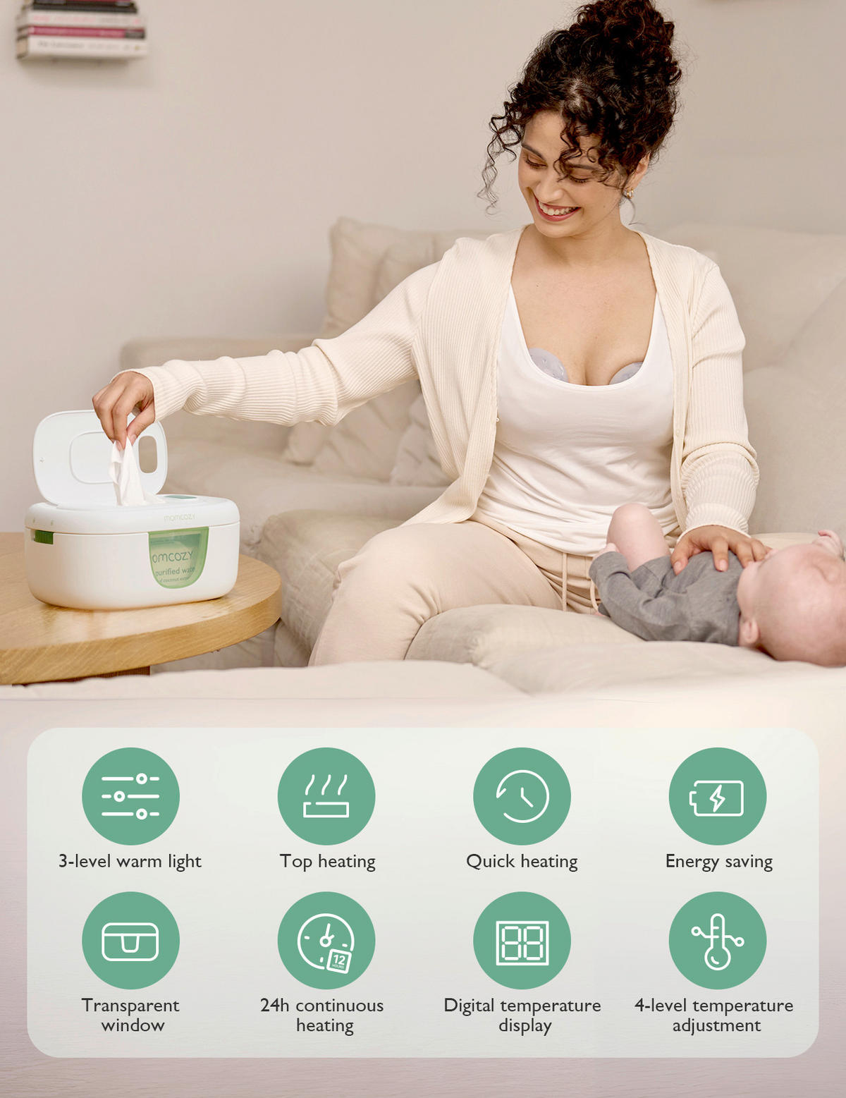 BABYPFLEGESET 3-teilig Feuttücherbox  - Weiß Hochglanz, Basics, Kunststoff (26,5/16,3/11,5cm) - Momcozy