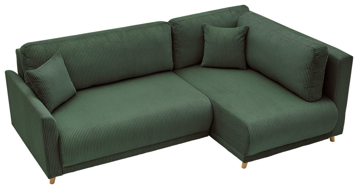 ECKSOFA MILOS Grün Cord Rückenkissen, Bettkasten, Schlaffunktion, Rücken echt  - Naturfarben/Grün, Design, Textil (224/148cm) - P & B