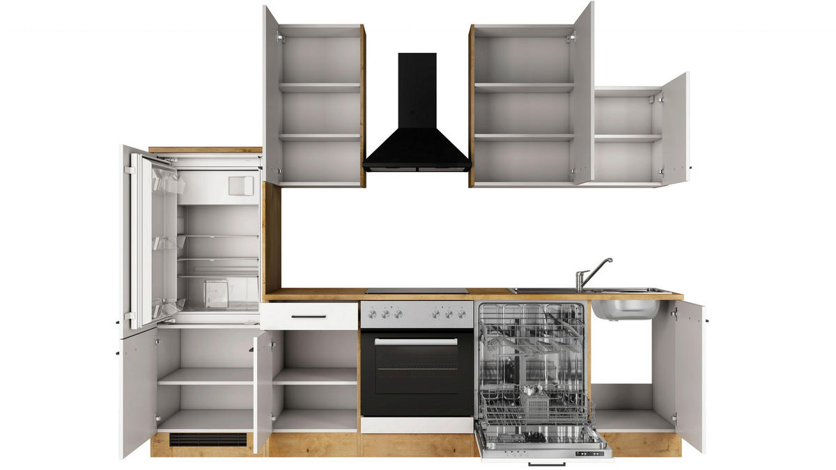 KÜCHENBLOCK 280 cm  in Eichefarben, Magnolie  - Eichefarben/Magnolie, Trend, Holzwerkstoff/Metall (280cm) - FlexWell