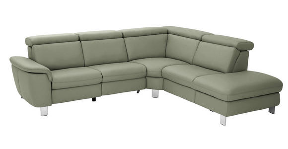 ECKSOFA in Echtleder Grün  - Alufarben/Grün, Design, Leder/Metall (271/242cm) - Cantus