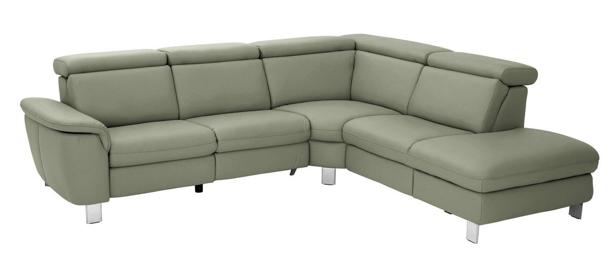 ECKSOFA in Echtleder Grün  - Alufarben/Grün, Design, Leder/Metall (271/239cm) - Cantus