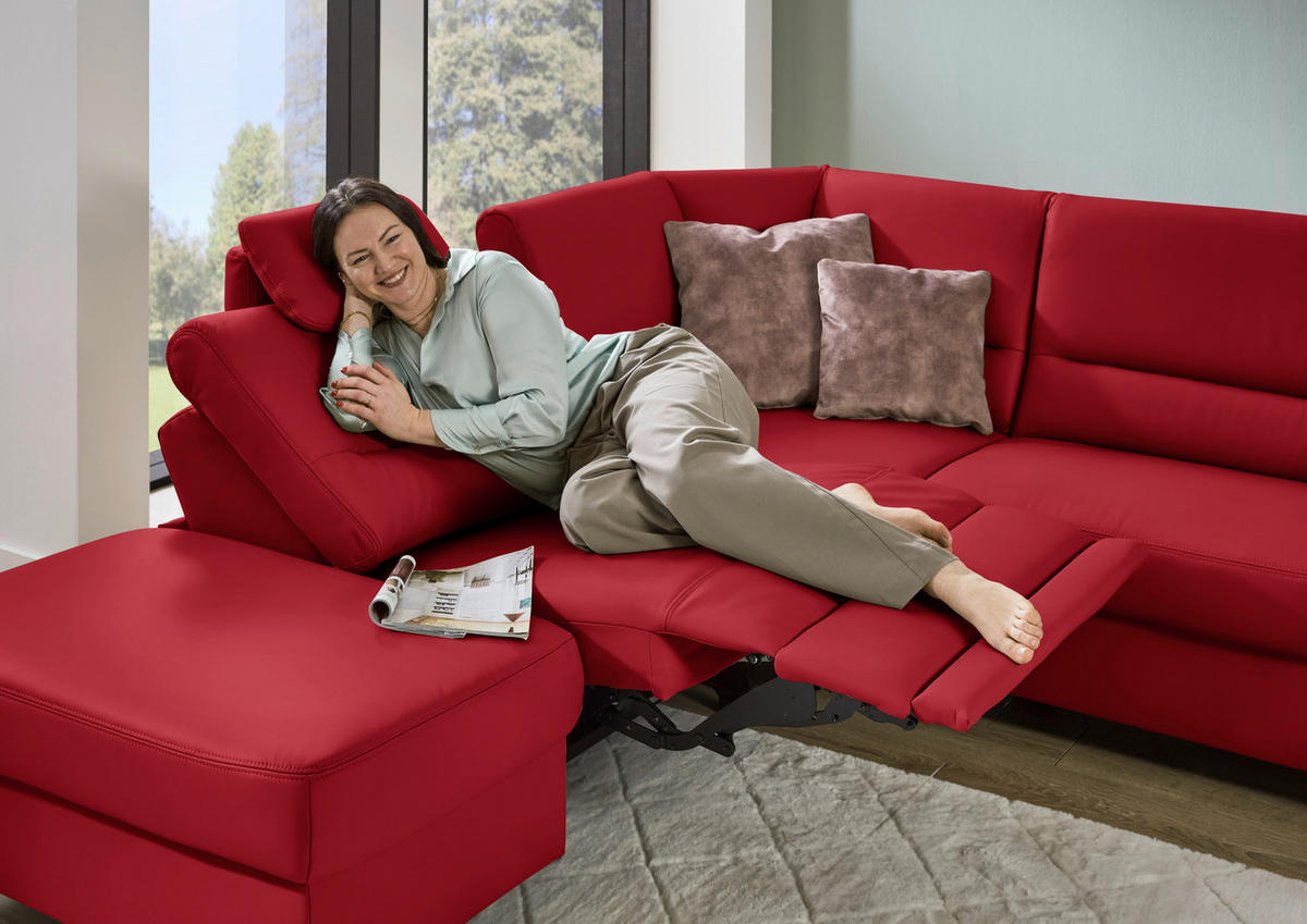ECKSOFA  in Echtleder Rot  249/290 cm  - Rot/Schwarz, KONVENTIONELL, Leder/Metall (249/290cm) - Beldomo Premium