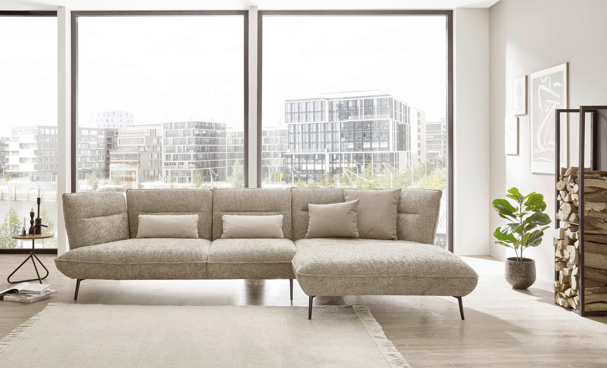 ECKSOFA in Flachgewebe Taupe  - Taupe/Schwarz, Design, Textil/Metall (339/153cm) - Moderano
