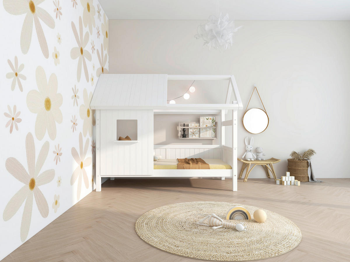 HAUSBETT 90/200 cm,  in Weiß, Rollrost  - Weiß, MODERN, Holz (90/200cm) - Chameo
