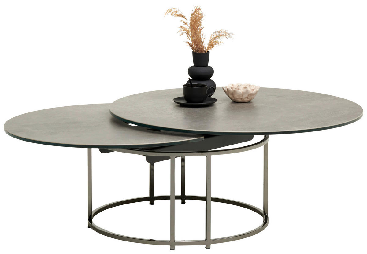 COUCHTISCH in Metall, Keramik 85-124/85/40 cm  - Schwarz/Grau, Design, Keramik/Metall (85-124/85/40cm) - Naos