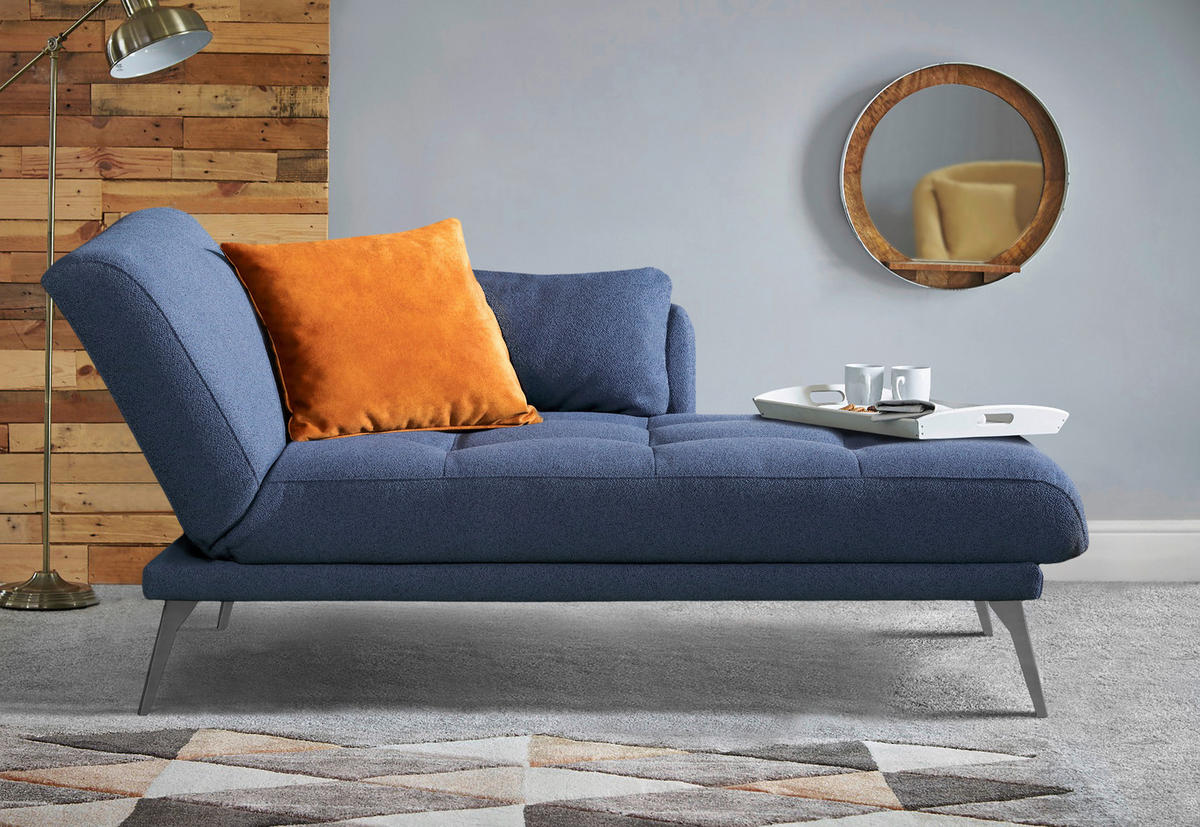 RÉCAMIERE Flachgewebe Dunkelblau  - Chromfarben/Dunkelblau, Konventionell, Textil/Metall (200/85/106cm) - Novel