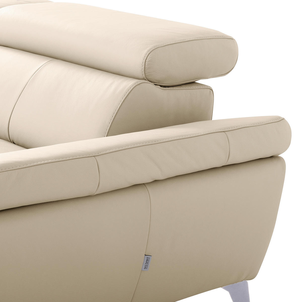 ECKSOFA SONO Grau Echtleder Lederlook Armteilverstellung, Kopfteilverstellung  - Chromfarben/Grau, Design, Leder/Textil (252/179cm) - Livetastic