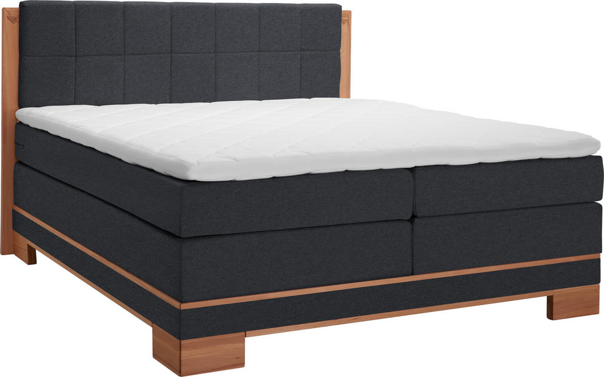 BOXSPRINGBETT 140/200 cm in Buchefarben, Dunkelgrau von LINEA NATURA