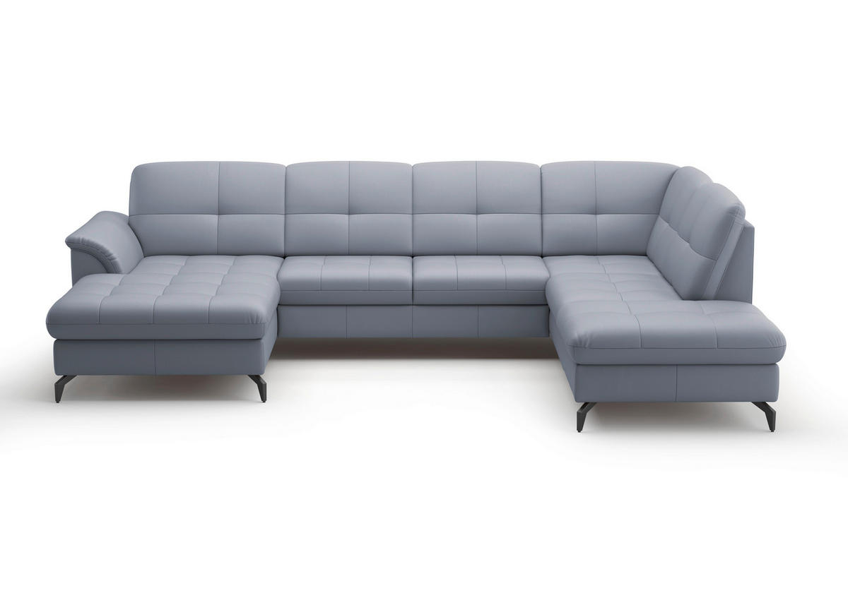 WOHNLANDSCHAFT in Vliesstoff Kombination Echtleder/Stoff Graublau  - Graublau/Schwarz, Modern, Leder/Textil (164/319/212cm) - Sit & More