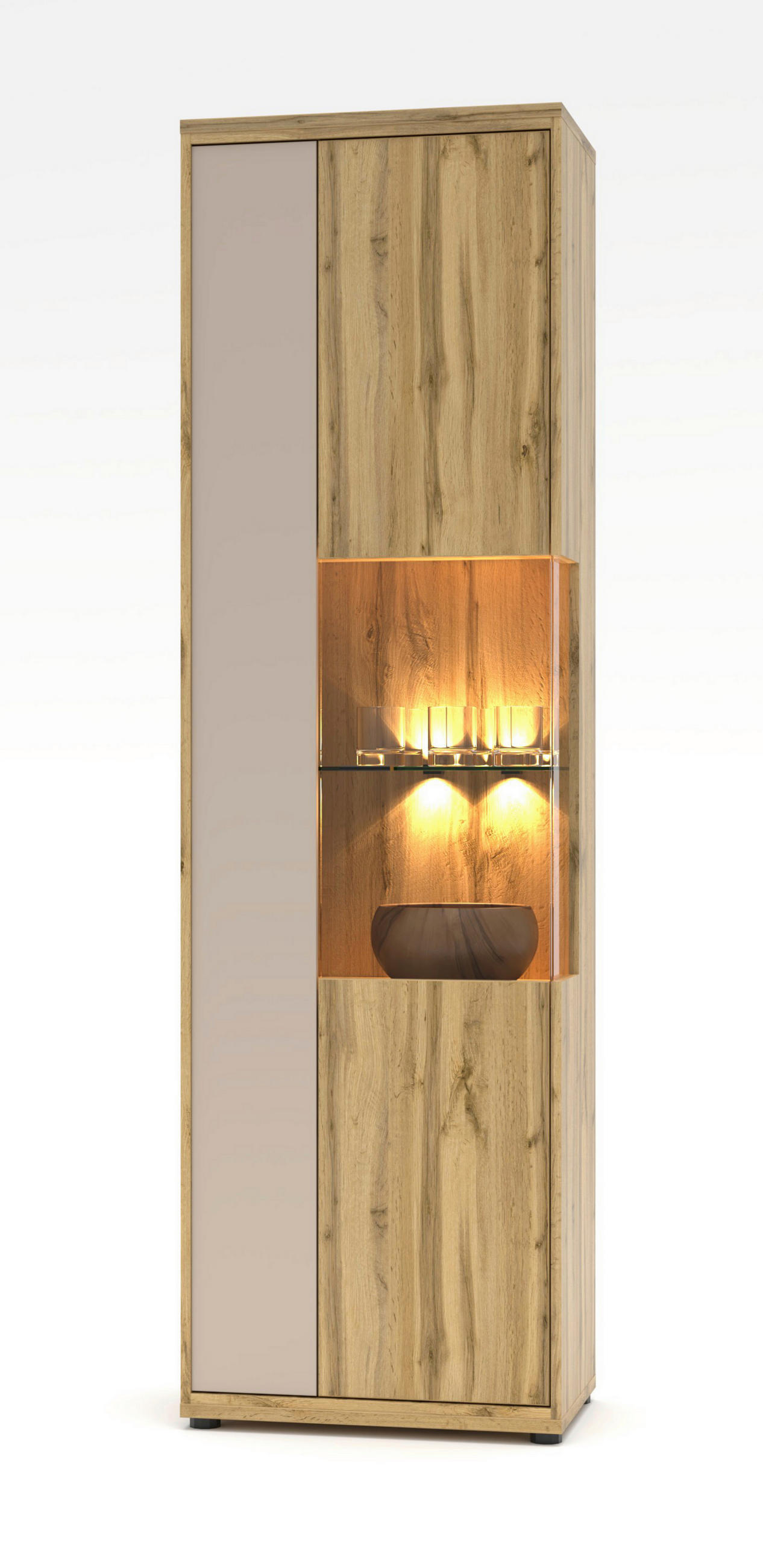 VITRINE in Eichefarben, Kaschmir  - Kaschmir/Eichefarben, Design, Glas/Holzwerkstoff (60/205/40cm) - Livetastic