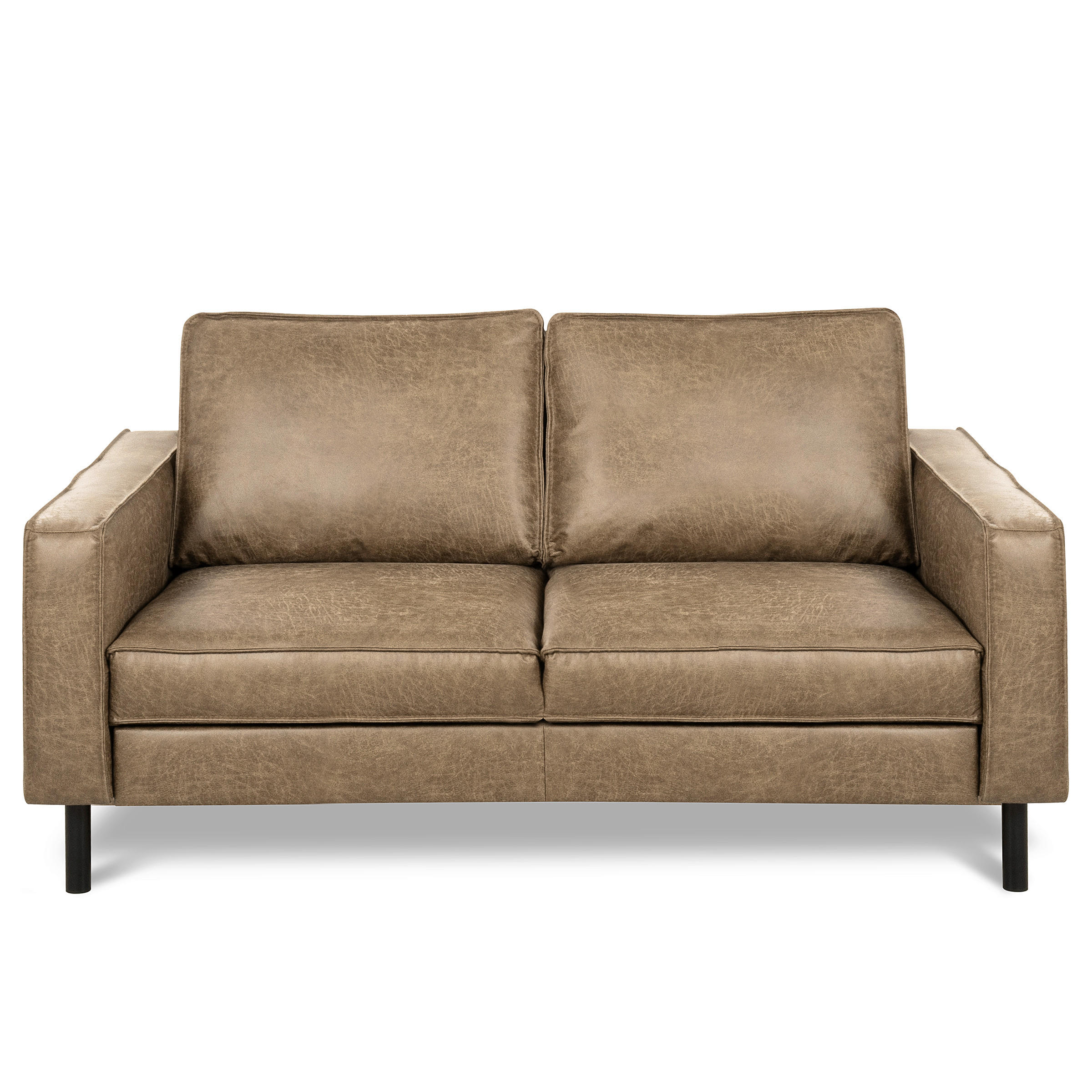 2-SITZER-SOFA Graubraun Echtleder Lederlook  - Graubraun, Design, Leder/Textil (148/85/92cm) - Livetastic