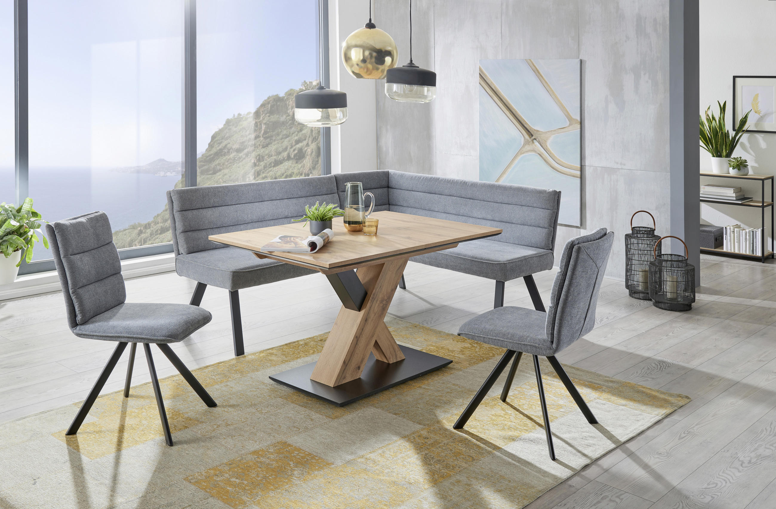 ECKBANK 175/140 cm  in Blau, Grau, Schwarz  - Blau/Schwarz, Design, Textil/Metall (175/140cm) - Cantus