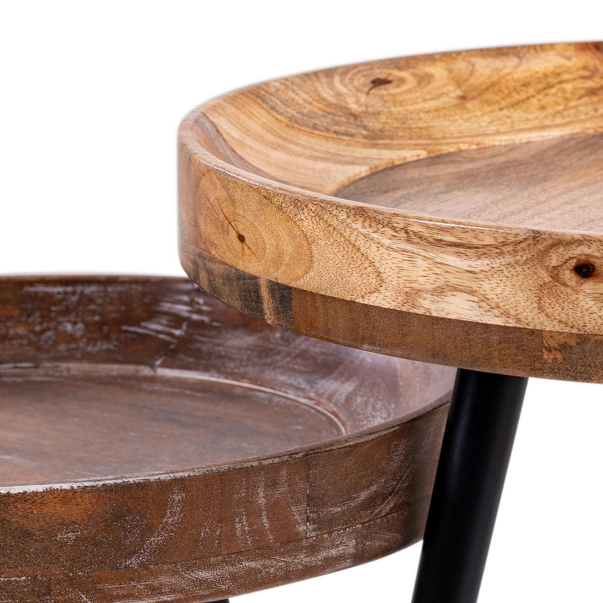 NACHTTISCH 45/50/45 cm  in massiv Mangoholz Naturfarben, Schwarz  - Schwarz/Naturfarben, MODERN, Holz/Metall (45/50/45cm) - MID.YOU