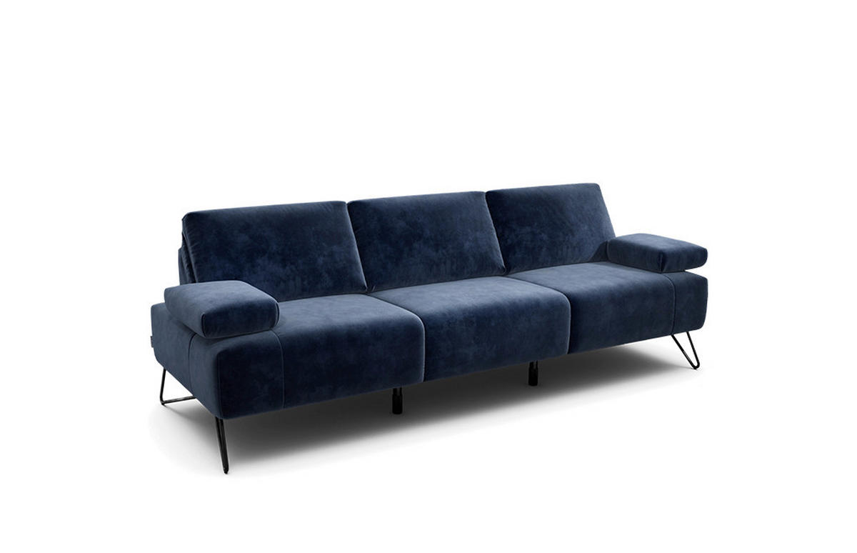 3-SITZER-SOFA Samt Dunkelblau  - Schwarz/Dunkelblau, Design, Textil/Metall (234-264/85/86-94cm) - SENSOO