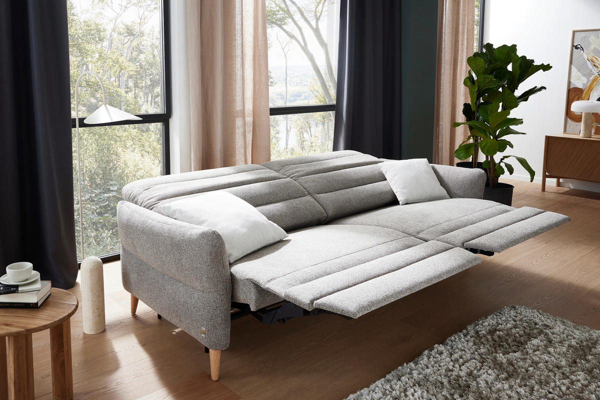 2-SITZER-SOFA in Webstoff Greige  - Eiche Bianco/Greige, Design, Holz/Textil (192-220/85-106/98-112cm) - Dieter Knoll
