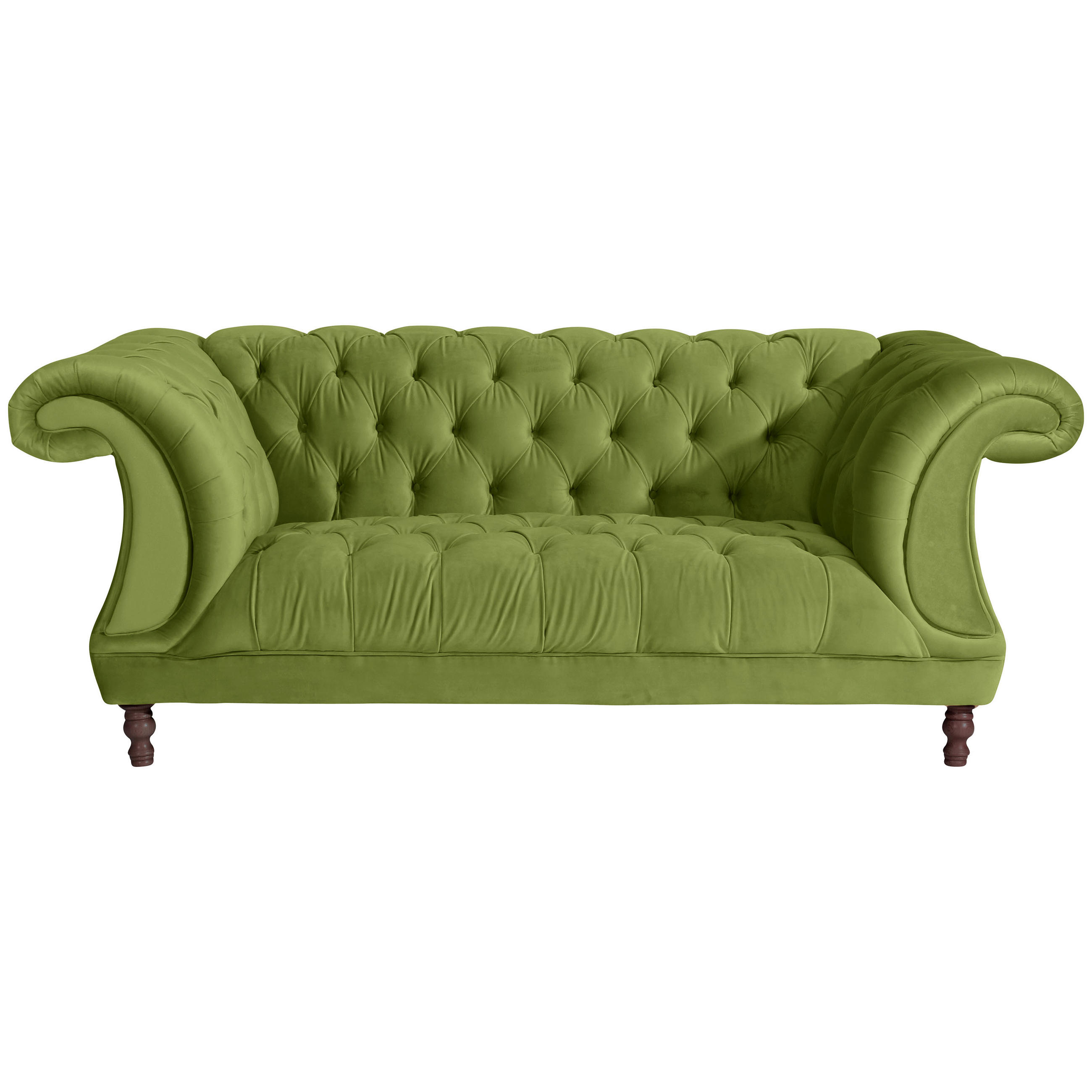CHESTERFIELD-ZWEISITZER-SOFA  in Velours Olivgrün  - Nussbaumfarben/Olivgrün, Design, Holz/Textil (200/80/100cm) - Max Winzer