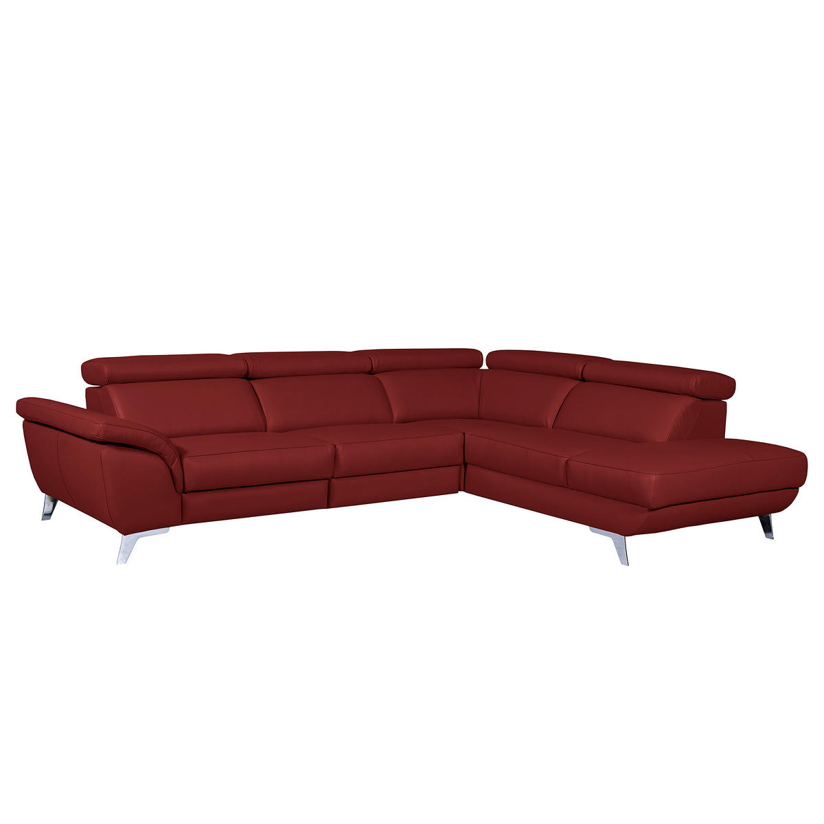 ECKSOFA Rot Echtleder Rücken echt, Armteilverstellung, Kopfteilverstellung  - Silberfarben/Rot, Design, Leder/Metall (228/283cm) - Livetastic