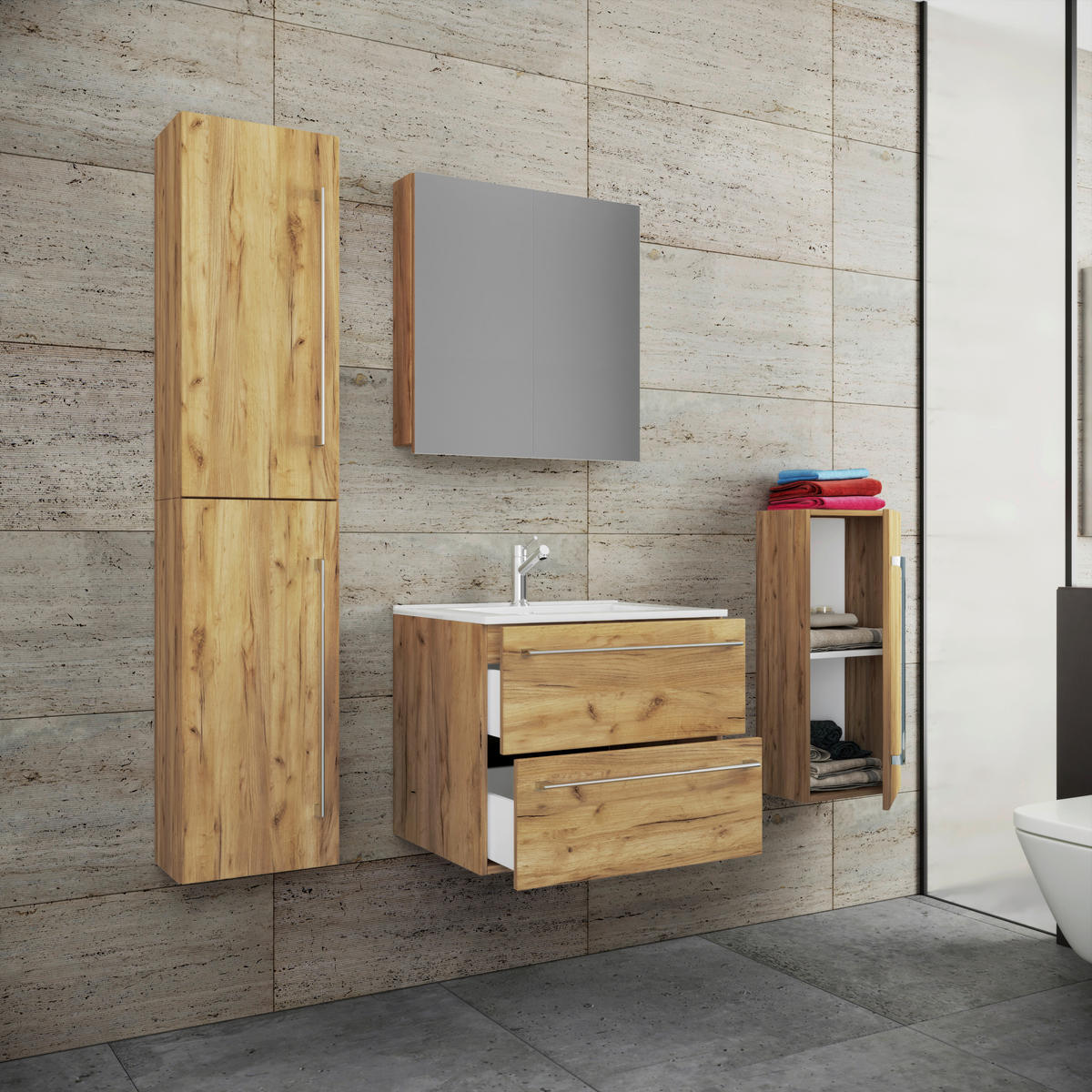 BADEZIMMER  in 127 cm  - Honigeiche/Weiß, MODERN, Keramik/Holzwerkstoff (127cm) - MID.YOU