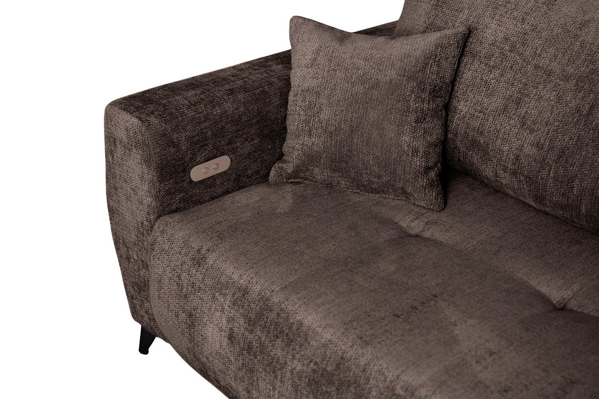 ECKSOFA BELARO Braun Chenille  - Schwarz/Braun, Design, Textil/Metall (246/177cm) - MID.YOU