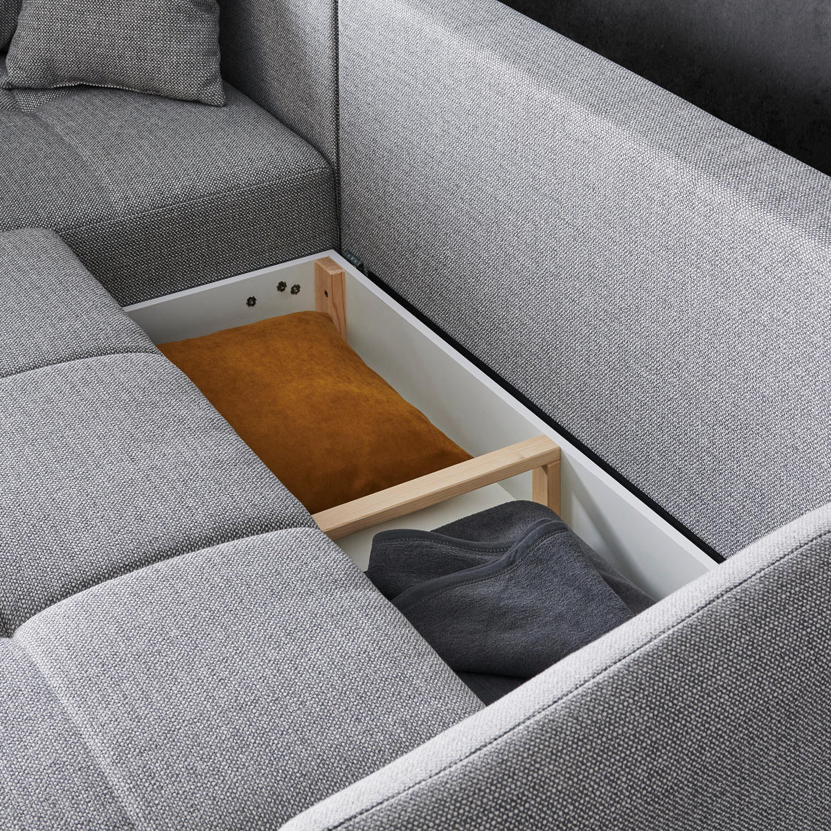 ECKSOFA Hellgrau Samt  - Hellgrau/Schwarz, LIFESTYLE, Textil/Metall (191/250cm) - Carryhome