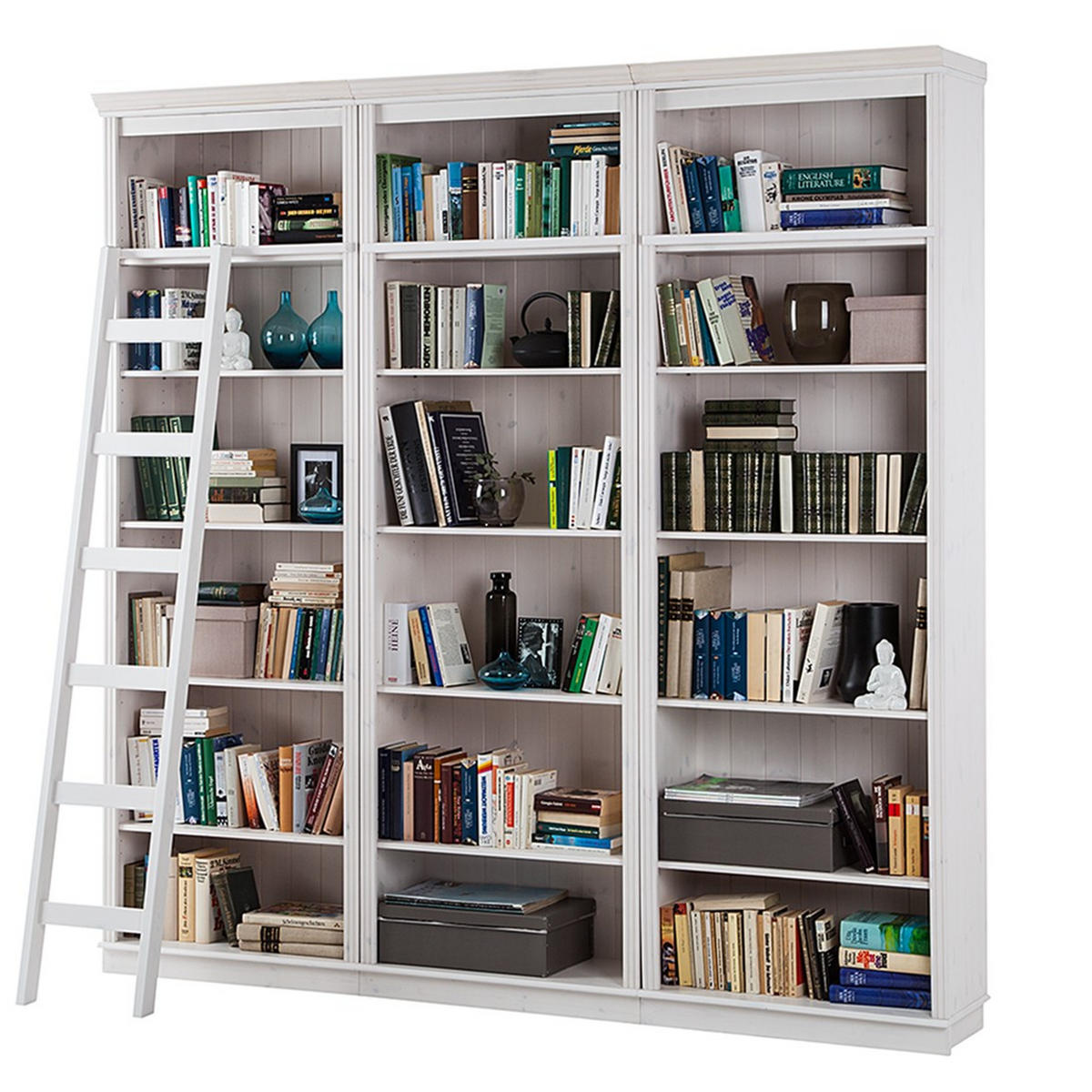 BÜCHERWAND Kiefer massiv Weiß, Kieferfarben  - Weiß/Kieferfarben, Design, Holz (223/222/34cm) - Livetastic