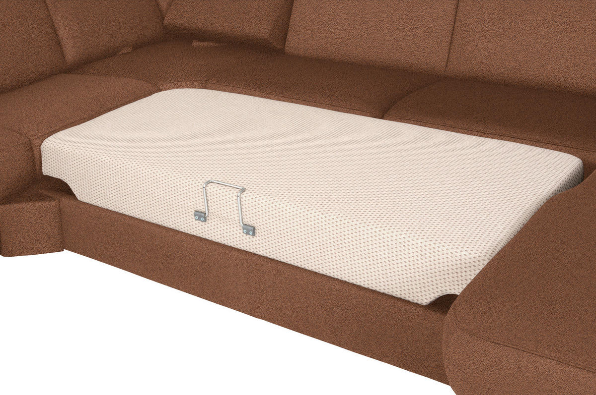 WOHNLANDSCHAFT Braun Flachgewebe  - Chromfarben/Braun, KONVENTIONELL, Textil/Metall (240/330/163cm) - Beldomo System