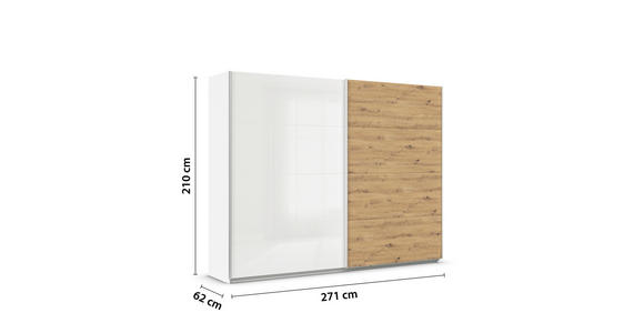 SCHWEBETÜRENSCHRANK  in Weiß, Eiche Artisan  - Alufarben/Weiß, KONVENTIONELL, Holzwerkstoff/Metall (271/210/62cm) - Xora