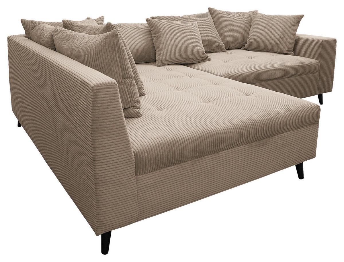 Ecksofa inkl. Hocker in Cord Hellbraun  - Hellbraun/Schwarz, Design, Holz/Textil (174/247cm) - MID.YOU