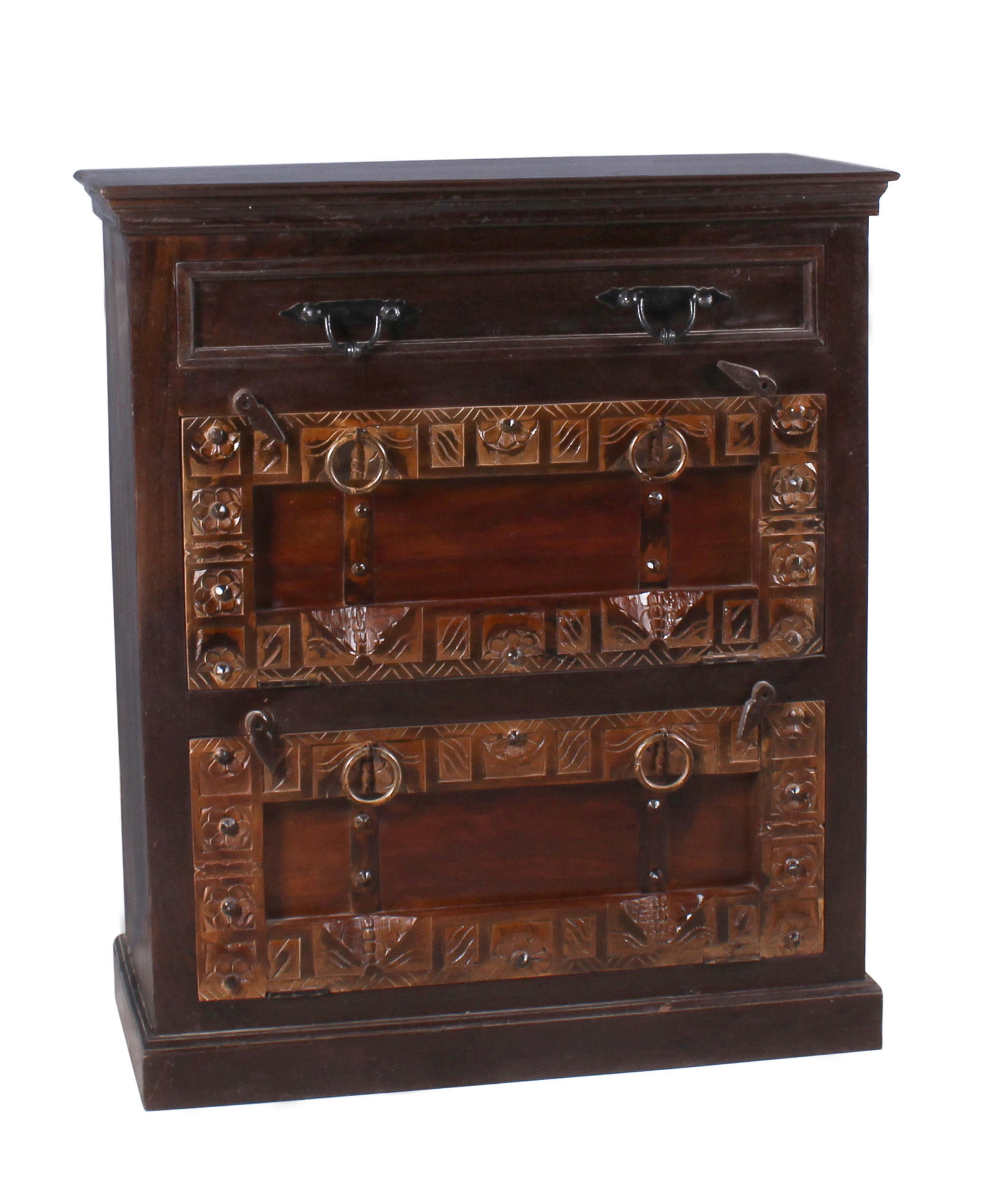 SCHUHSCHRANK Altholz massiv Braun  - Messingfarben/Braun, Design, Holz/Metall (85/90/40cm) - MID.YOU