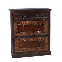 SCHUHSCHRANK Altholz massiv Braun  - Messingfarben/Braun, Design, Holz/Metall (85/90/40cm) - MID.YOU