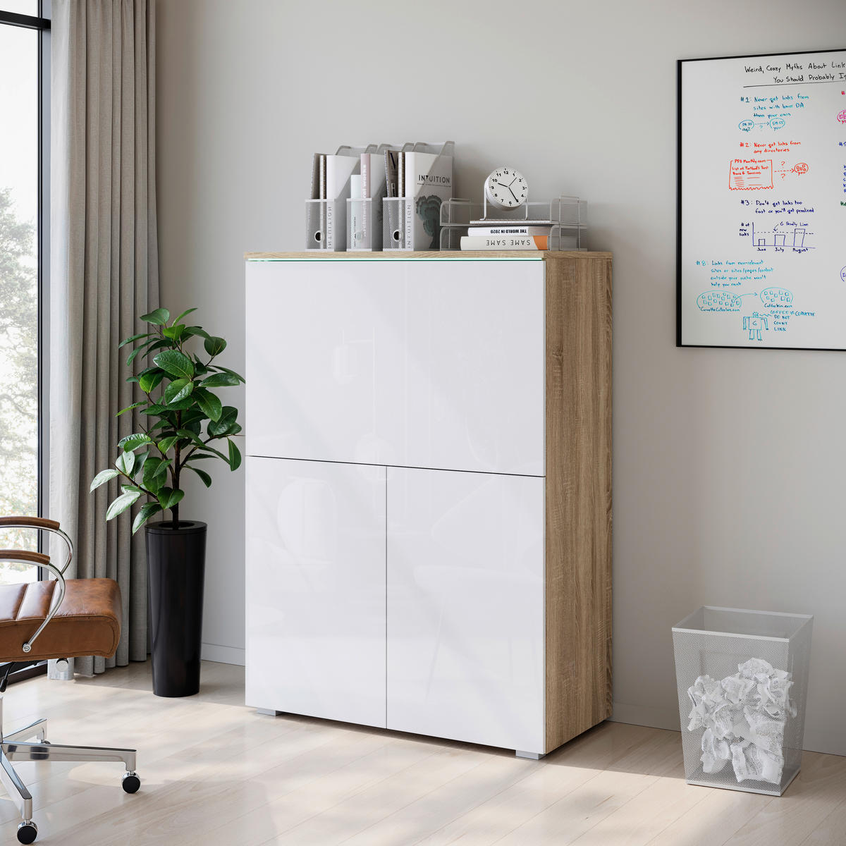 SEKRETÁR - sivá/biela s vysokým leskom, Design, kompozitné drevo/plast (90/125,1/42cm) - P & B