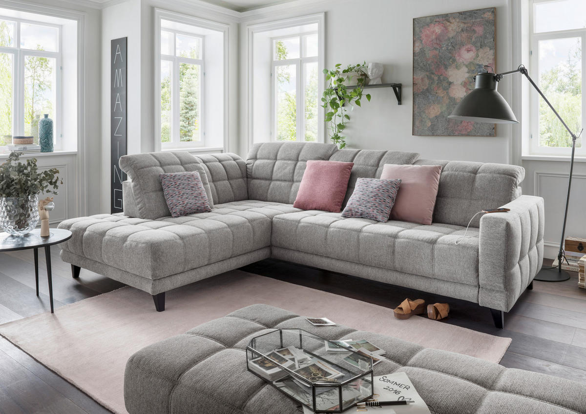 ECKSOFA Grau Webstoff  - Schwarz/Grau, Design, Holz/Textil (216/302cm) - Xora