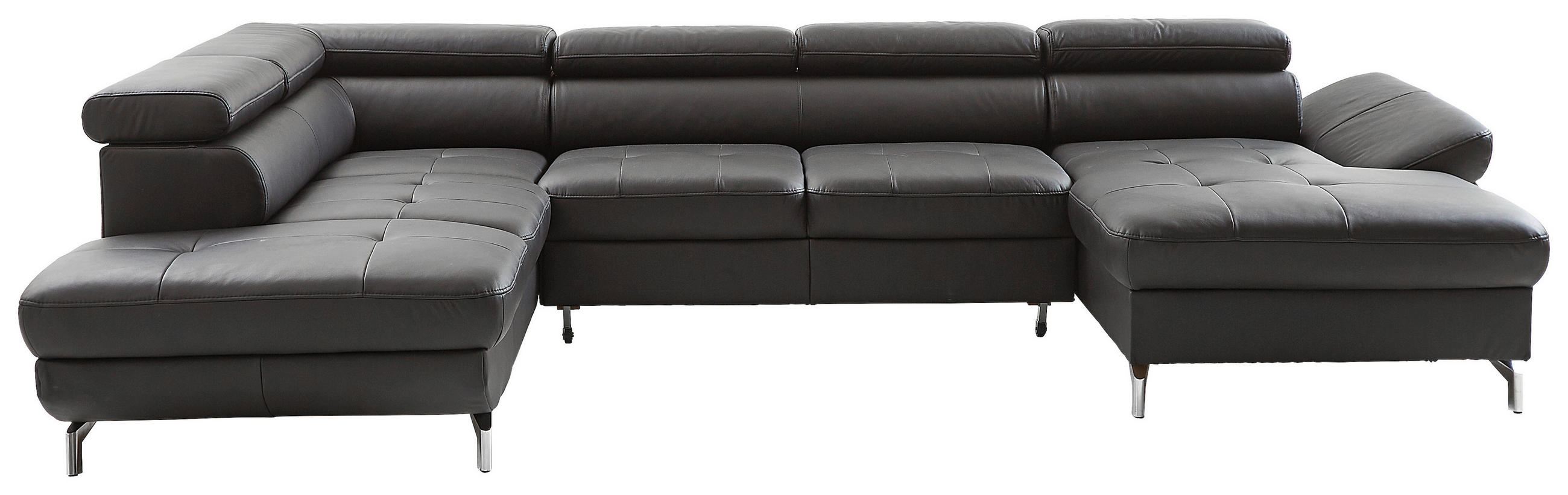 WOHNLANDSCHAFT Echtleder Schwarz  - Silberfarben/Schwarz, Design, Leder/Metall (220/340/170cm) - Novel