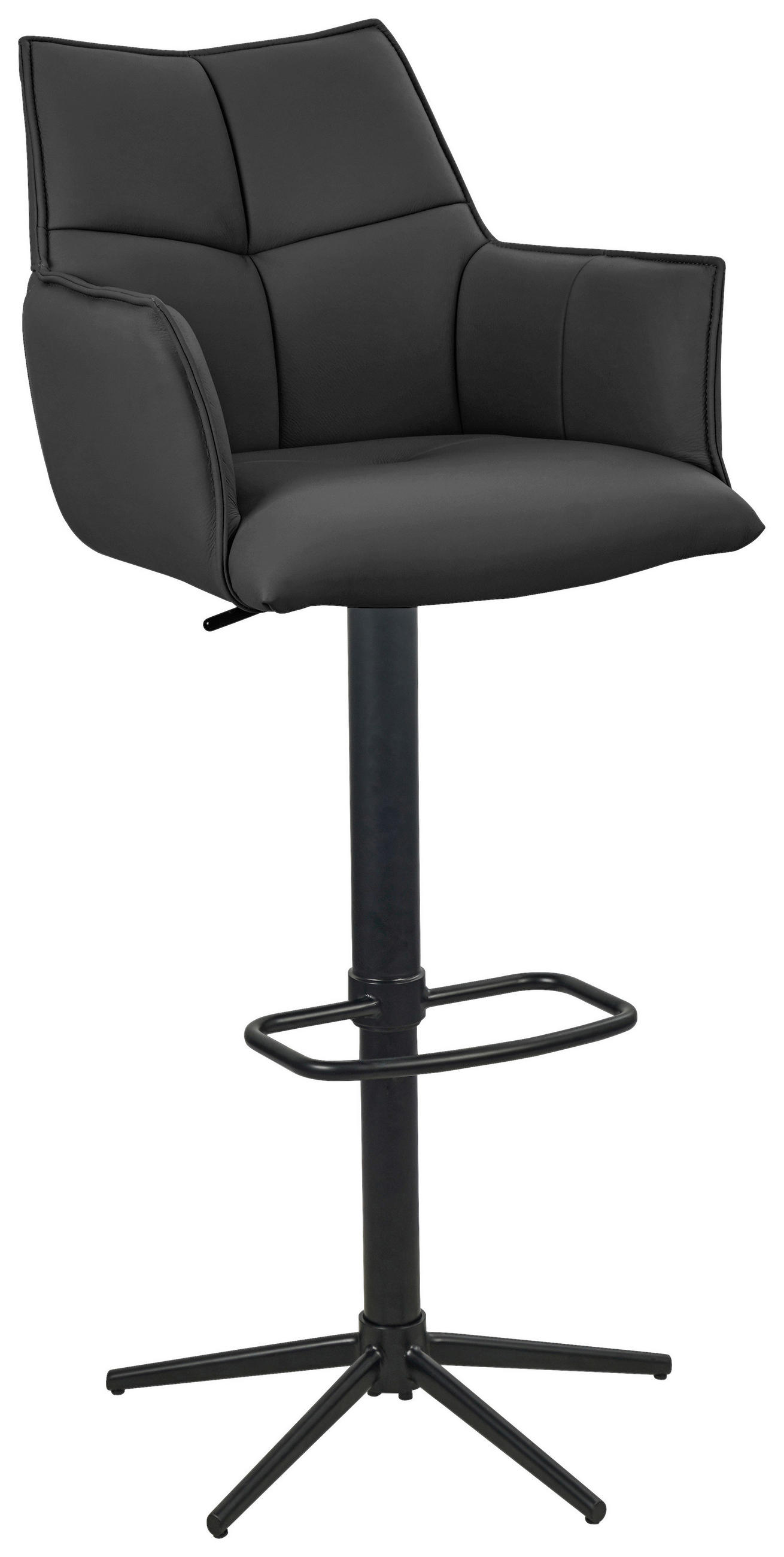 BARHOCKER Echtleder Schwarz Eisen Sitzfläche 360° drehbar  - Schwarz, Design, Leder/Metall (54/96-121/56cm) - Novel