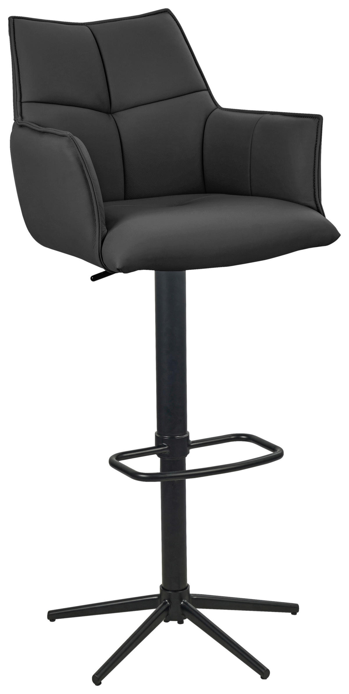 BARHOCKER Echtleder Schwarz Eisen Sitzfläche 360° drehbar  - Schwarz, Design, Leder/Metall (54/96-121/56cm) - Novel