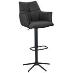 BARHOCKER Echtleder Schwarz Eisen Sitzfläche 360° drehbar  - Schwarz, Design, Leder/Metall (54/96-121/56cm) - Novel