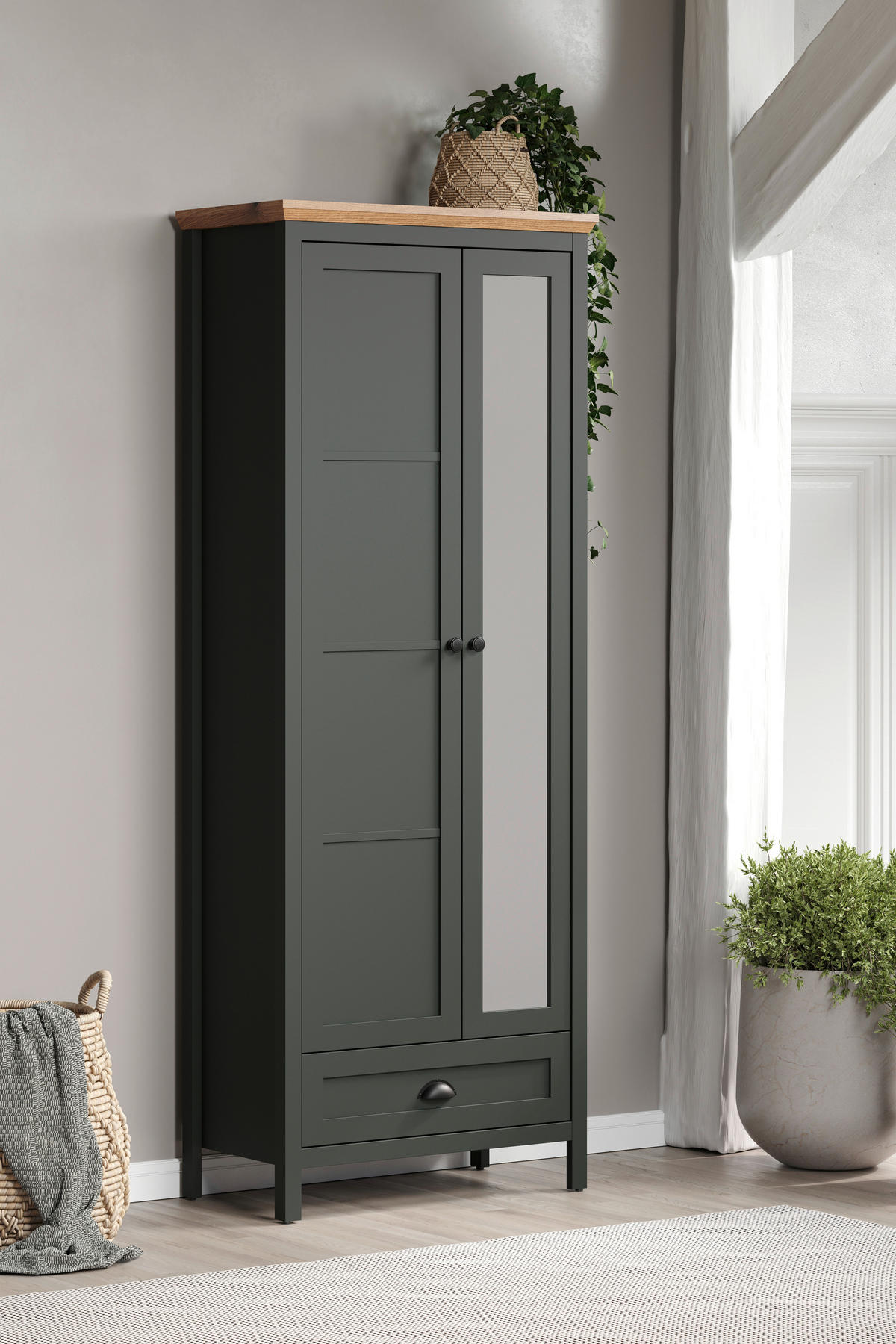 GARDEROBENSCHRANK  in 77/198/39 cm  - Eichefarben/Schwarz, ROMANTIK / LANDHAUS, Holzwerkstoff/Kunststoff (77/198/39cm) - Landscape