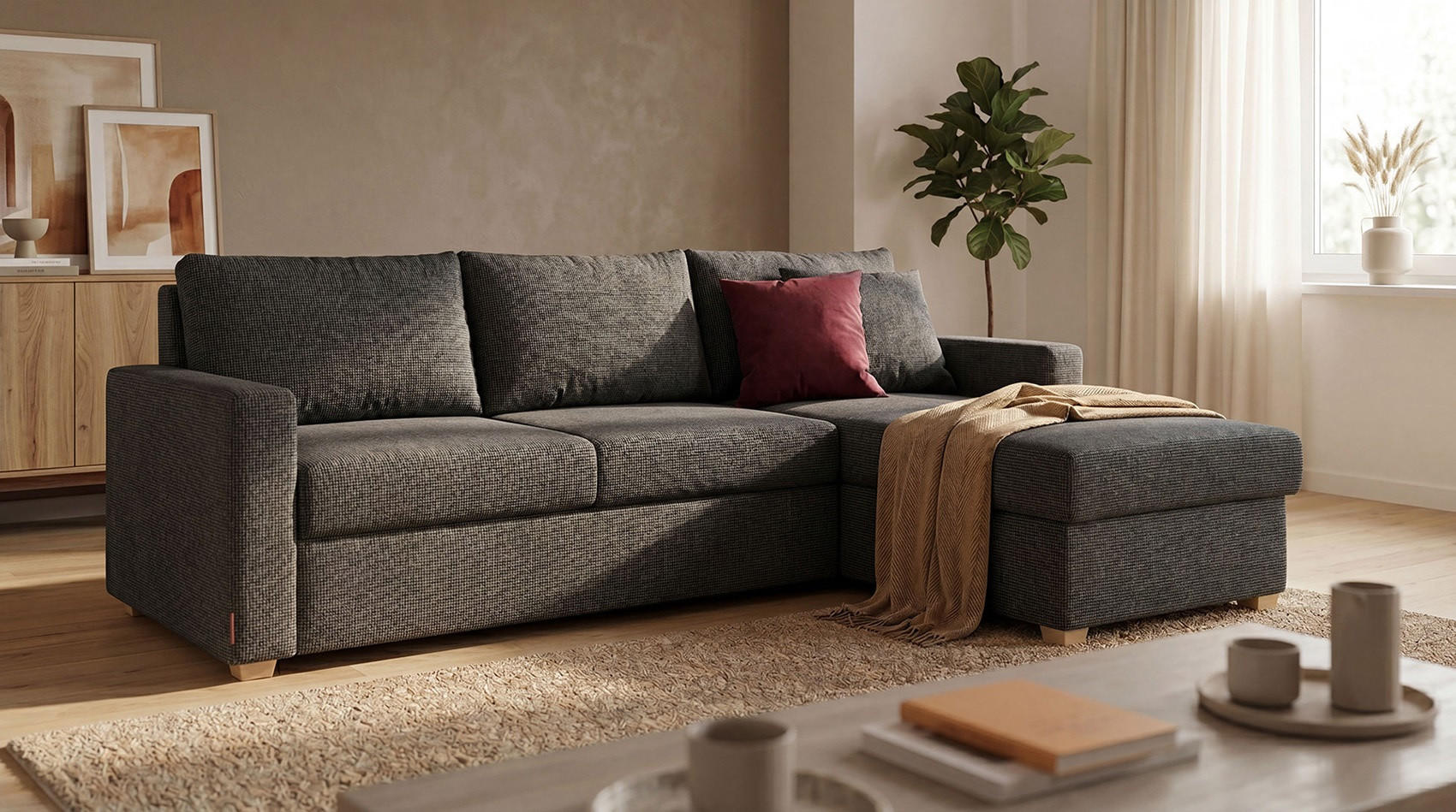 SJEDEĆA GARNITURA tekstil, drvni materijal  antracit   - boje hrasta/antracit, Design, drvni materijal/tekstil (230X155cm)