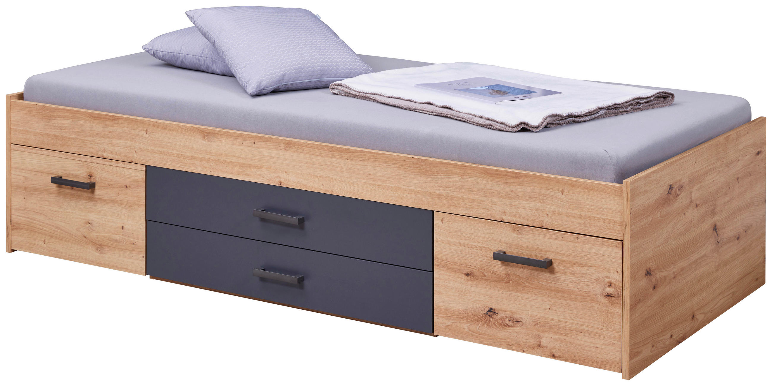 STAURAUMBETT 90/200 cm  in Anthrazit, Eiche Artisan  - Anthrazit/Eiche Artisan, KONVENTIONELL, Holzwerkstoff (90/200cm) - MID.YOU