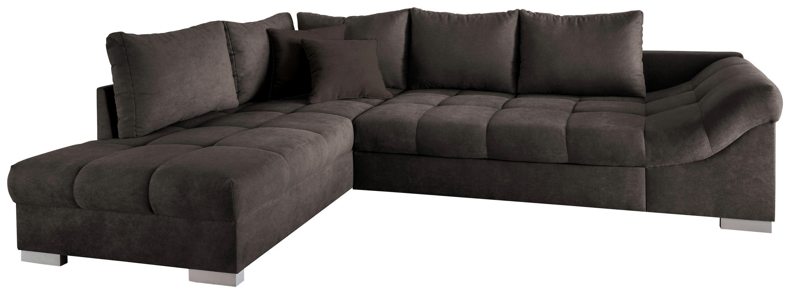 ECKSCHLAFSOFA Dunkelbraun Mikrofaser  - Dunkelbraun/Silberfarben, Design, Holz/Textil (202/298cm) - MID.YOU