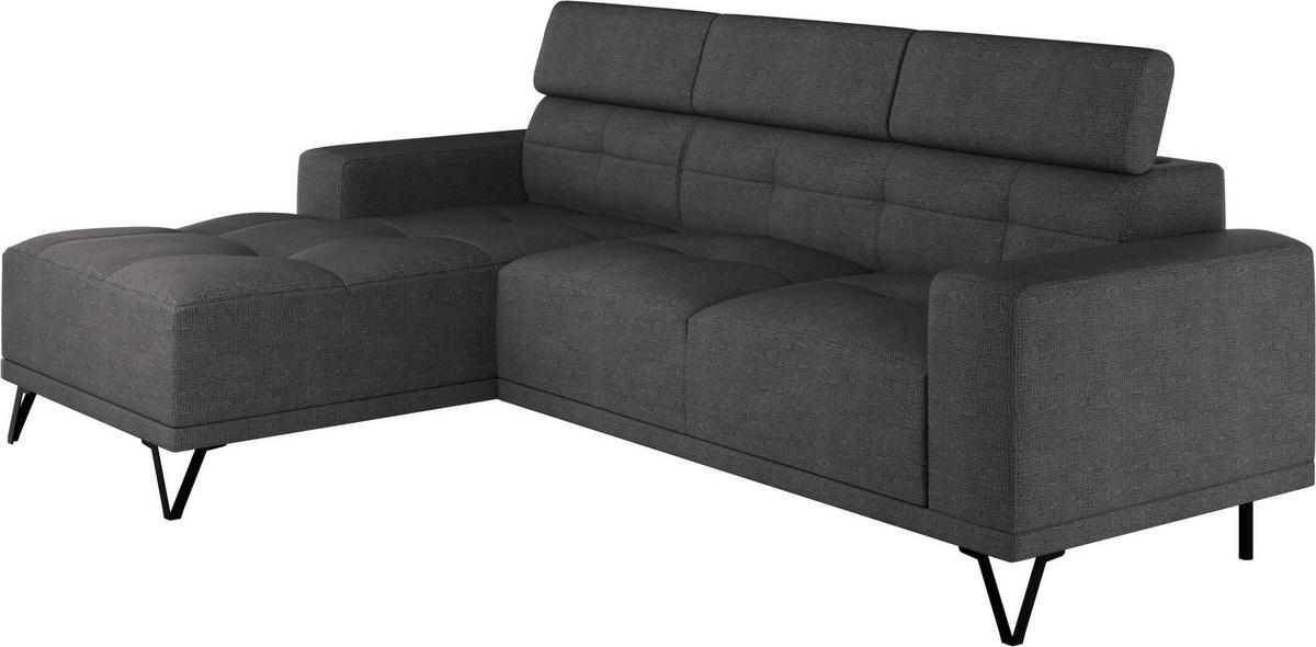 ECKSOFA Anthrazit Chenille  - Anthrazit/Schwarz, KONVENTIONELL, Textil/Metall (178/264cm) - Hom`in