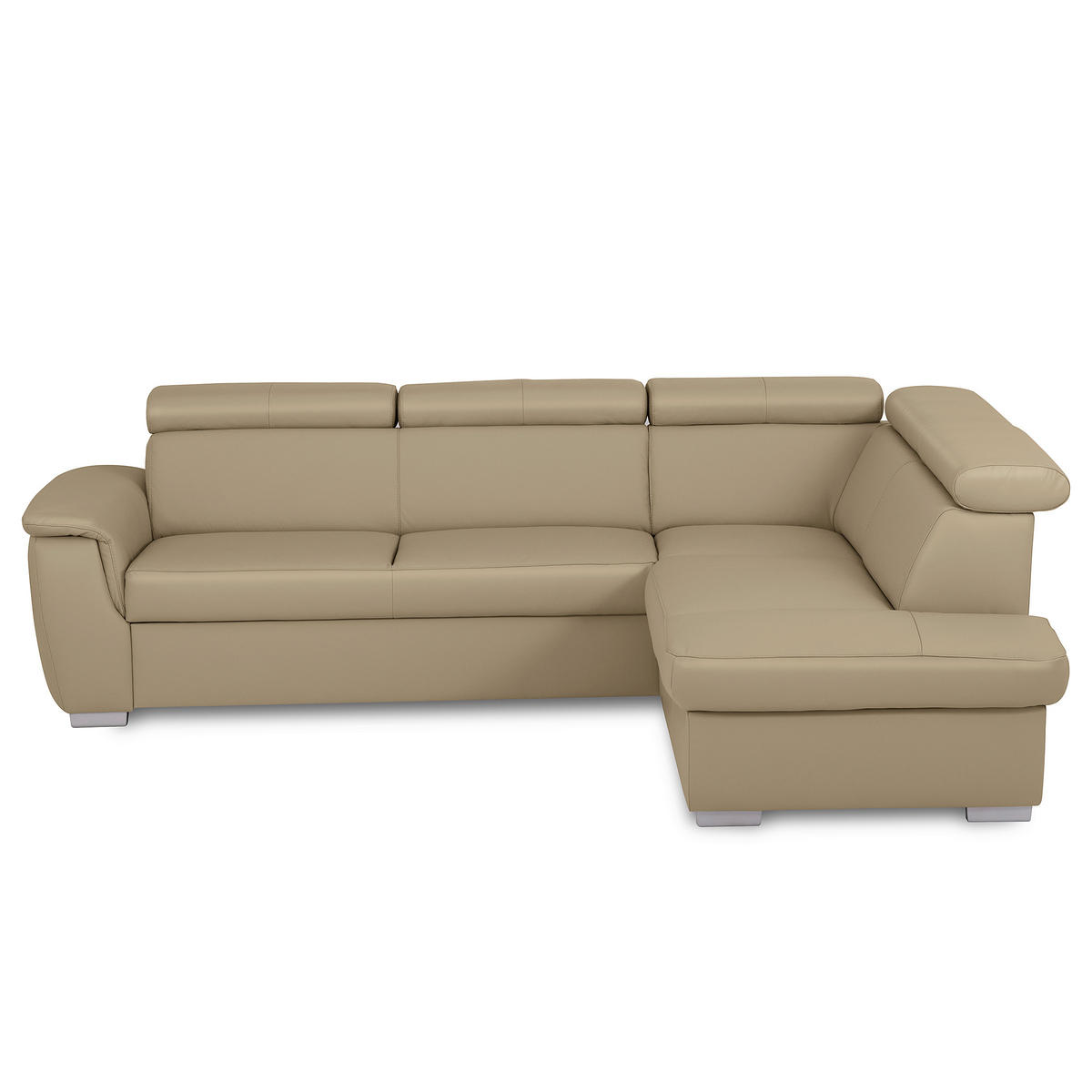 ECKSOFA  in Lederlook Echtleder Hellgrau  - Silberfarben/Hellgrau, Leder/Holz (262/211cm) - Celina Home