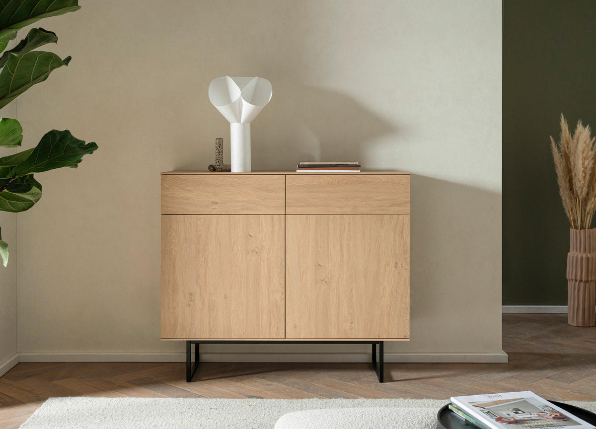 KOMMODE  in 115/98/40 cm  - Eichefarben/Schwarz, Design, Holzwerkstoff/Metall (115/98/40cm) - Modante
