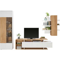 FLEKSIBILNI REGAL ZA SOBU bela, boja hrasta   - boja nikla/boja hrasta, Moderno, staklo/metal (300/205,9/51,6cm) - Hom`in