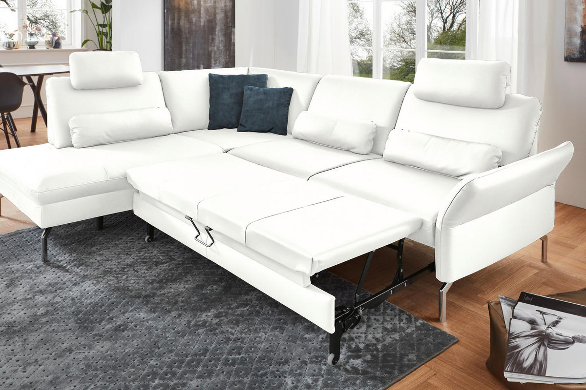 ECKSOFA Beldomo premium in Echtleder Weiß  220/284 cm  - Alufarben/Weiß, KONVENTIONELL, Leder/Metall (220/284cm) - Beldomo Premium